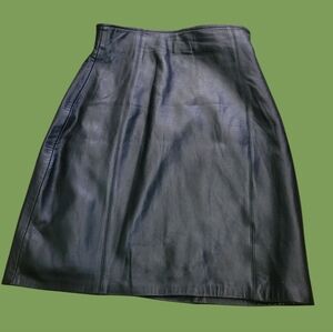 Vintage 80's Genuine Leather Black Knee Length Skirt Size 10